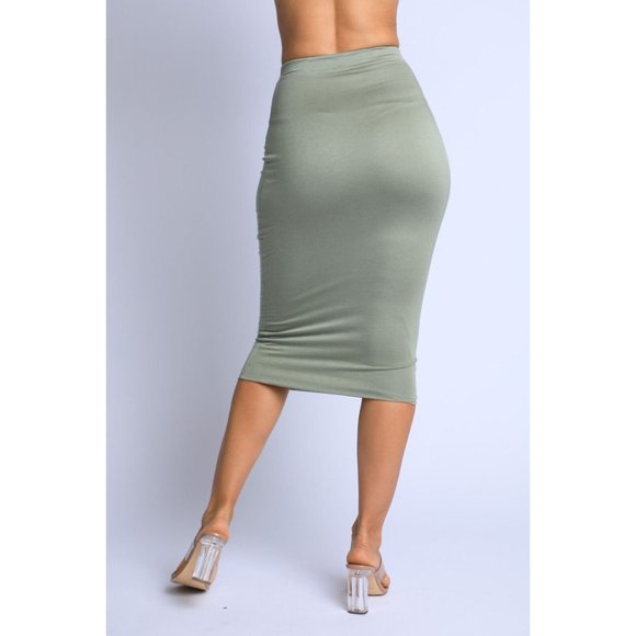 Women's Solid Casual Stretch Bodycon Elastic High Waist Pencil Midi Skirt Cute - Picture 4 of 11